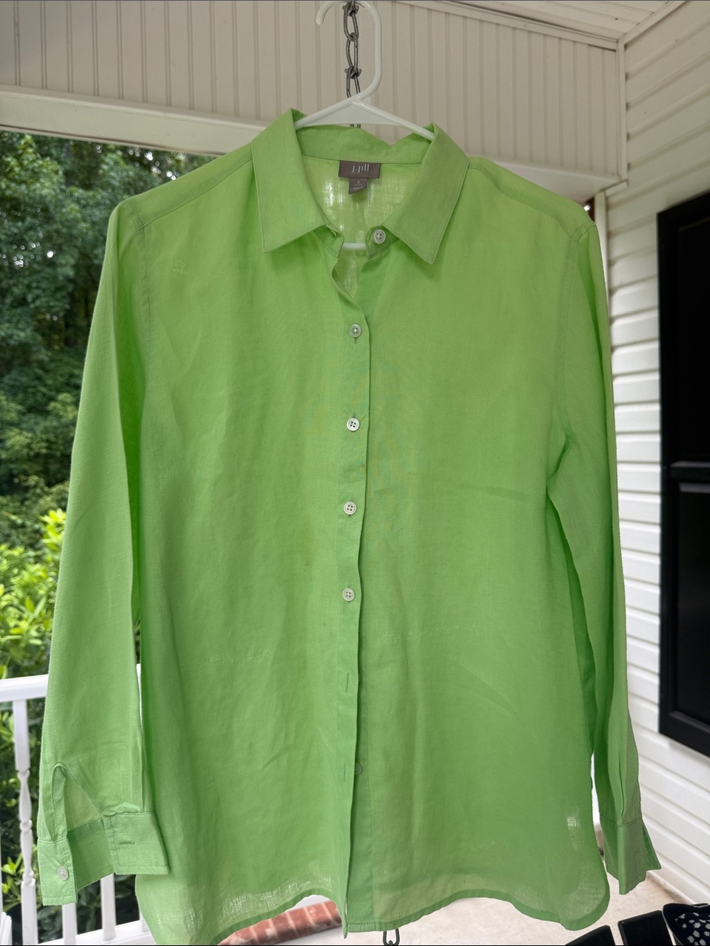 J. Jill Lime Green Button-Down Linen Shirt
